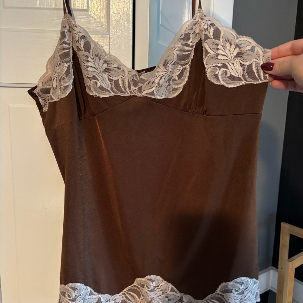 Vintage Brown Lace Trim Cami